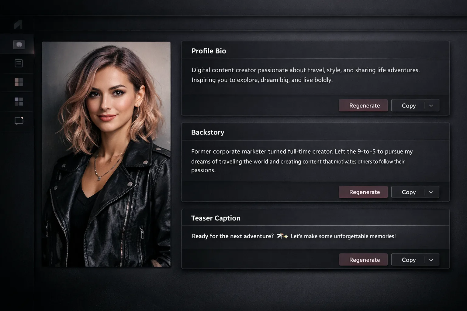 Creator Kit bio and caption previews